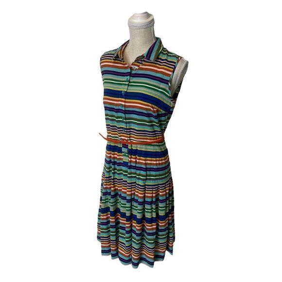 Calvin Klein Bright Stripe Pleated Dress Size 8 - Picture 8 of 17